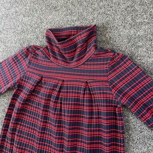 Busy Bees Sweater Dress Women 10 Blue Red Striped Ribbed Knit Stretch Turtleneck